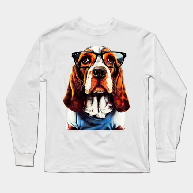 Hipster Dog Basset #basset Long Sleeve T-Shirt by JBJart